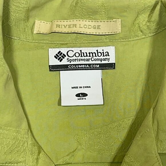 COLUMBIA River‎ Lodge Shirt Men Large Silk Blend Hawaiian Button Up Green Fish - Picture 4 of 10